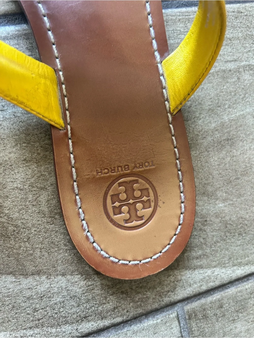 Tory Burch Yellow Patent Leather Logo Thong Sandals